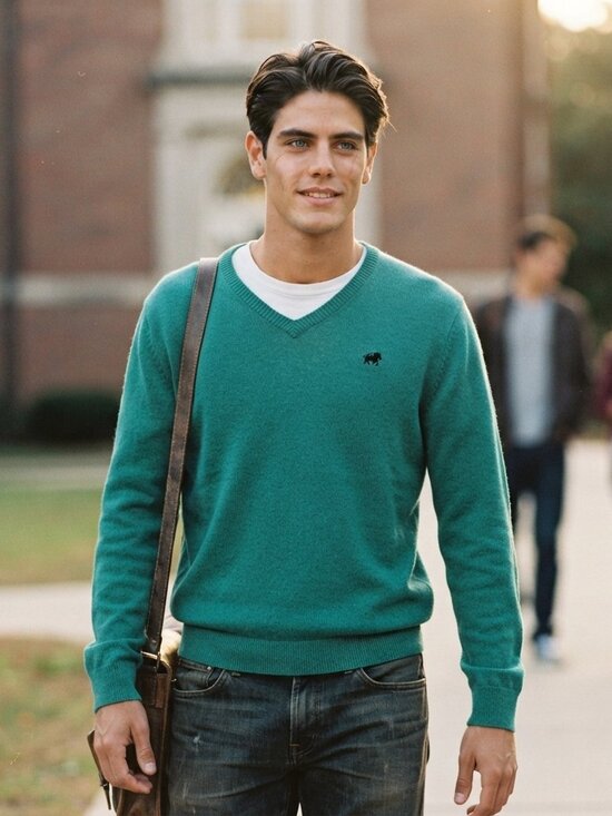 Old Navy Other - Old Navy Men M V-Neck Sweater Green Embroidered Lion Preppy Pullover Layering